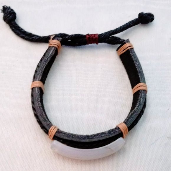 ππ²4/$20. Moonstone Leather Band Bracelet, Adjusts - Picture 2 of 4